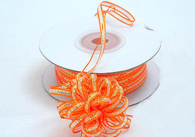 1/8"x50 yards Orange Organza Pull Bows Ribbon with Iridescent Edge