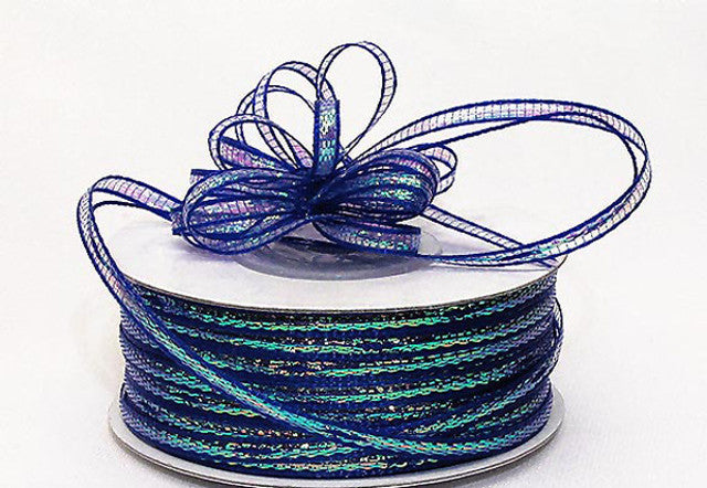 1/8"x50 yards Royal Blue Organza Pull Bows Ribbon with Iridescent Edge