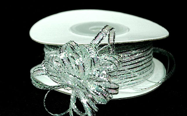 1/8"x50 yards Silver Organza Pull Bows Ribbon with Iridescent Edge