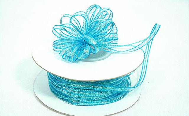 1/8"x50 yards Turquoise Organza Pull Bows Ribbon with Iridescent Edge