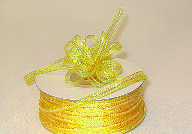 1/8"x50 yards Yellow Organza Pull Bows Ribbon with Iridescent Edge