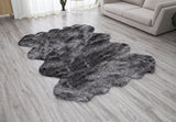 Renne Area Rug Bed Cover Collection Faux Fur Fabric - White, Tip Dye Gray, Animal Shape, 5' X 8', 2' X 6', 2' X 3' (1 Unit)
