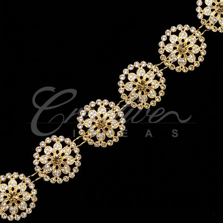 1" Circular Floral Bedazzle Trim-4.5 Meters (Gold)