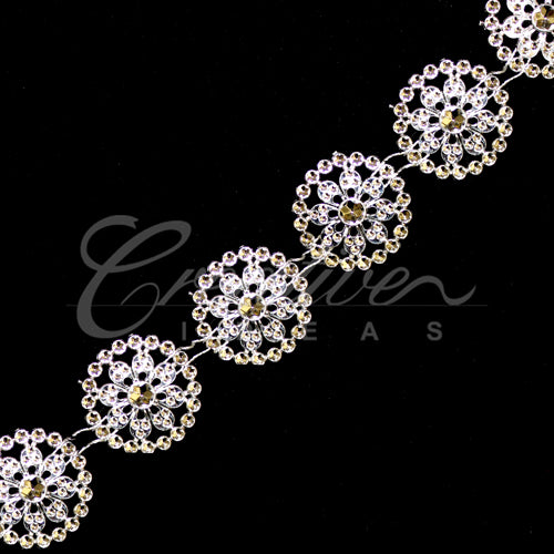1" Circular Floral Bedazzle Trim-4.5 Meters (Silver)