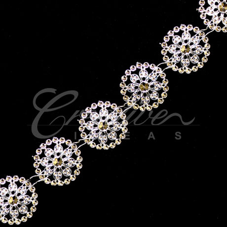 1" Circular Floral Bedazzle Trim-4.5 Meters (Silver)