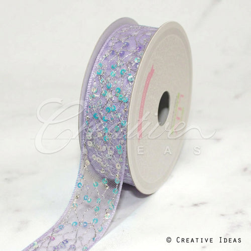 1" Iridescent Sequin Mesh Ribbon-10 Yds (Lavender)