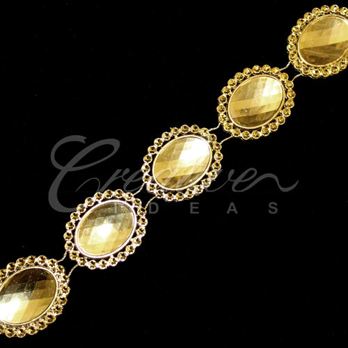 1" Oval Mirrored Center Bedazzle Trim-4.5 Meters (Gold)