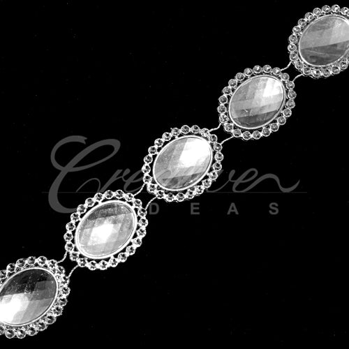 1" Oval Mirrored Center Bedazzle Trim-4.5 Meters (Silver)