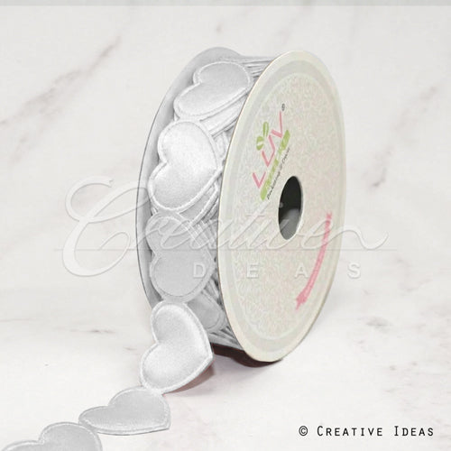 1" Satin Hearts Cut-Out Ribbon-10 Yds (White)