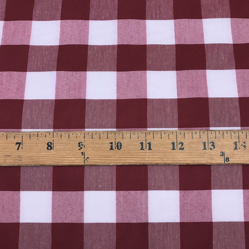 Burgundy Gingham Checkered Poly Cotton Fabric - Burgundy Gingham, 58/59" Width