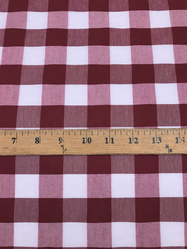 Burgundy Gingham Checkered Poly Cotton Fabric - Burgundy Gingham, 58/59" Width
