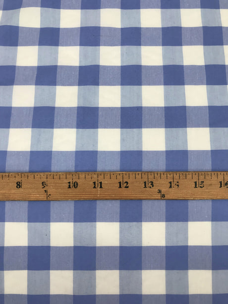 1" Coppen Blue Gingham Checkered Poly Cotton Fabric - Blue Gingham Checkered, 58/59" Width (1 Yard)