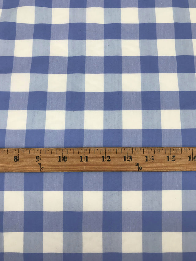 1" Coppen Blue Gingham Checkered Poly Cotton Fabric - Blue Gingham Checkered, 58/59" Width (1 Yard)