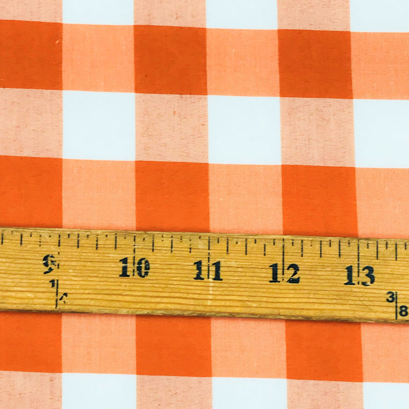 1" Orange Gingham Checkered Poly Cotton Fabric - Orange Gingham Checkered, 58/59" Width
