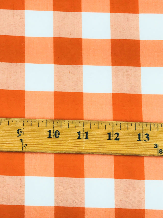 1" Orange Gingham Checkered Poly Cotton Fabric - Orange Gingham Checkered, 58/59" Width