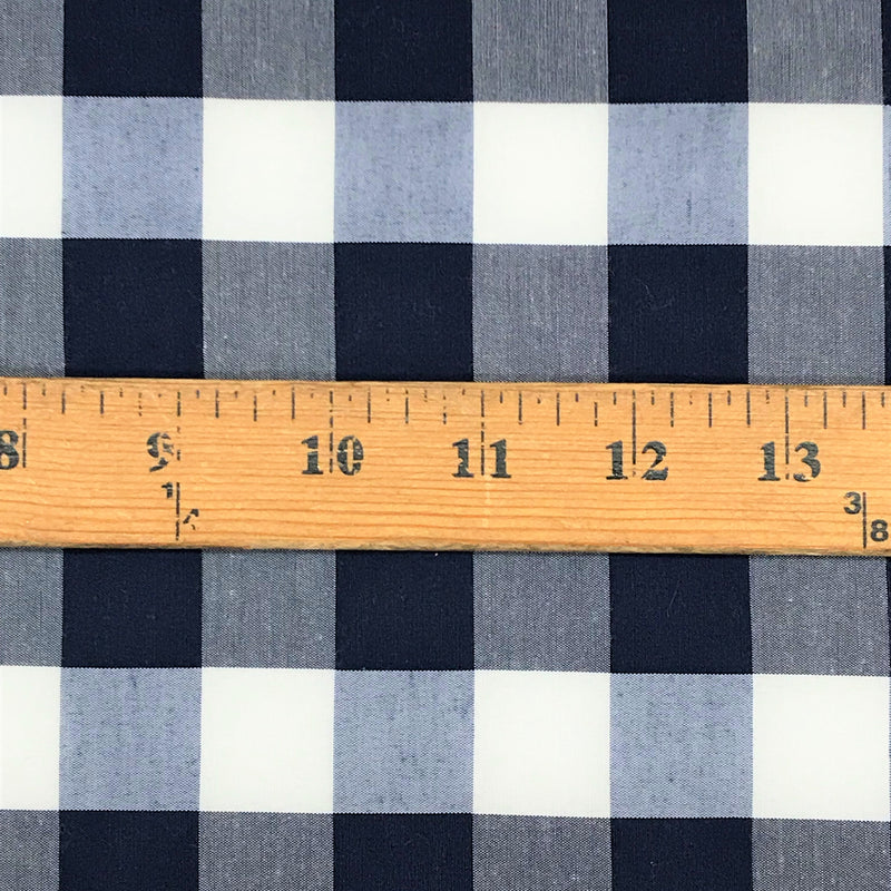 1" Navy Gingham Checkered Poly Cotton Fabric - Navy Gingham Checkered, 58/59" Width