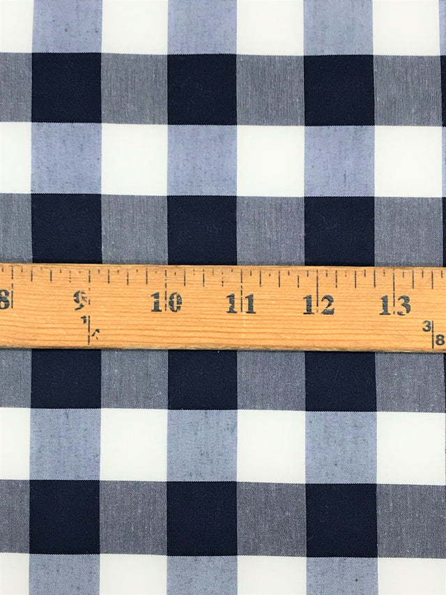 1" Navy Gingham Checkered Poly Cotton Fabric - Navy Gingham Checkered, 58/59" Width
