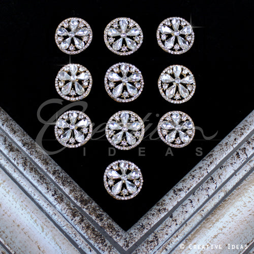1.1" Daisy Flower Rim Rhinestone Accessories-10 Pcs (Gold)