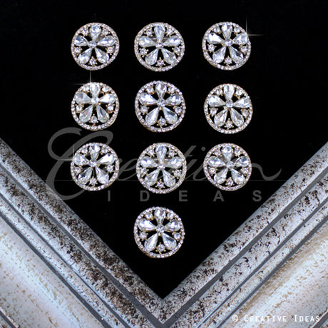 1.1" Daisy Flower Rim Rhinestone Accessories-10 Pcs (Gold)