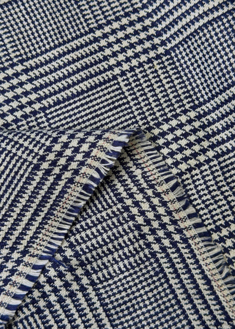 Linen Houndstooth Checker Navy Off-White