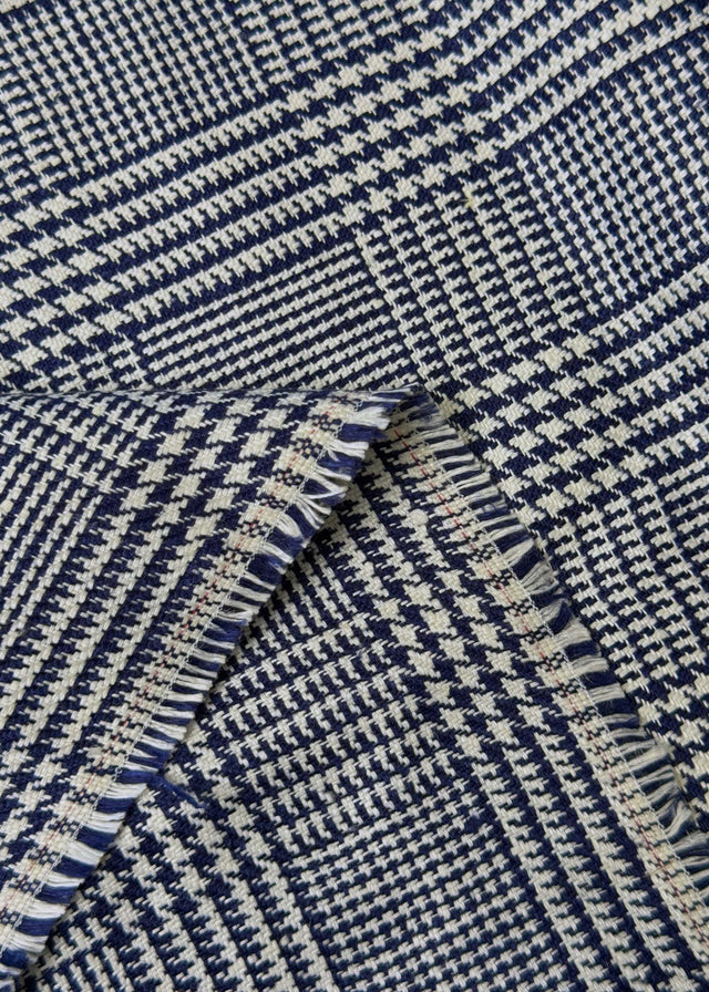 Linen Houndstooth Checker Navy Off-White