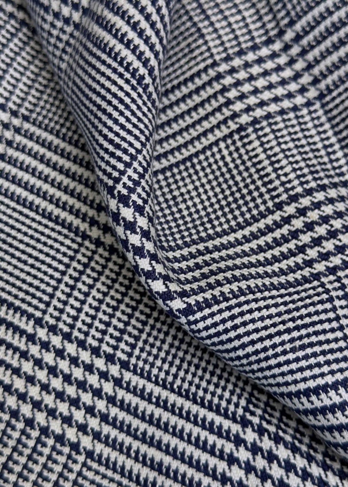 Linen Houndstooth Checker Navy Off-White