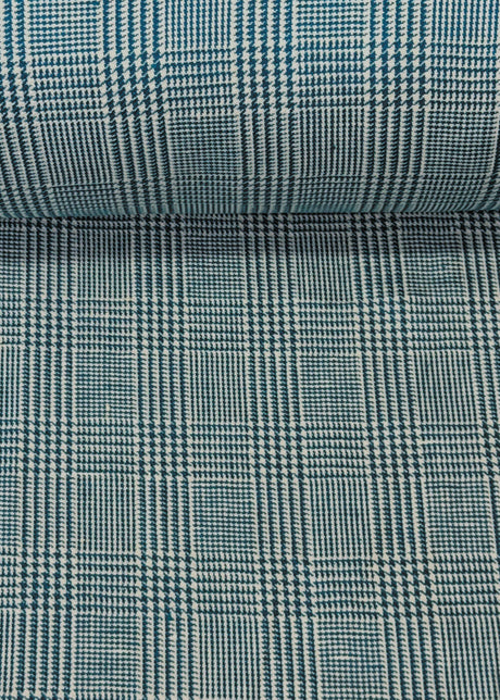 Linen Houndstooth Checker Turquoise Off-White