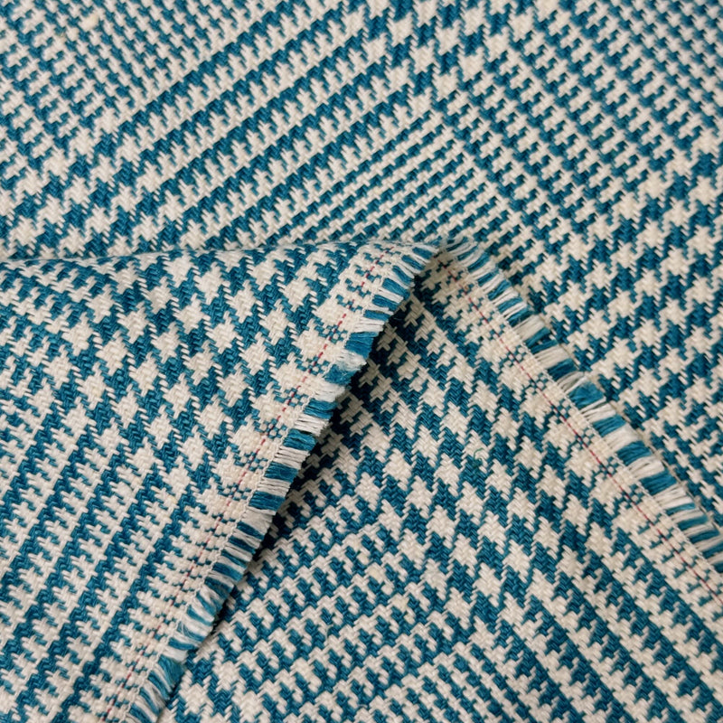 Linen Houndstooth Checker Turquoise Off-White