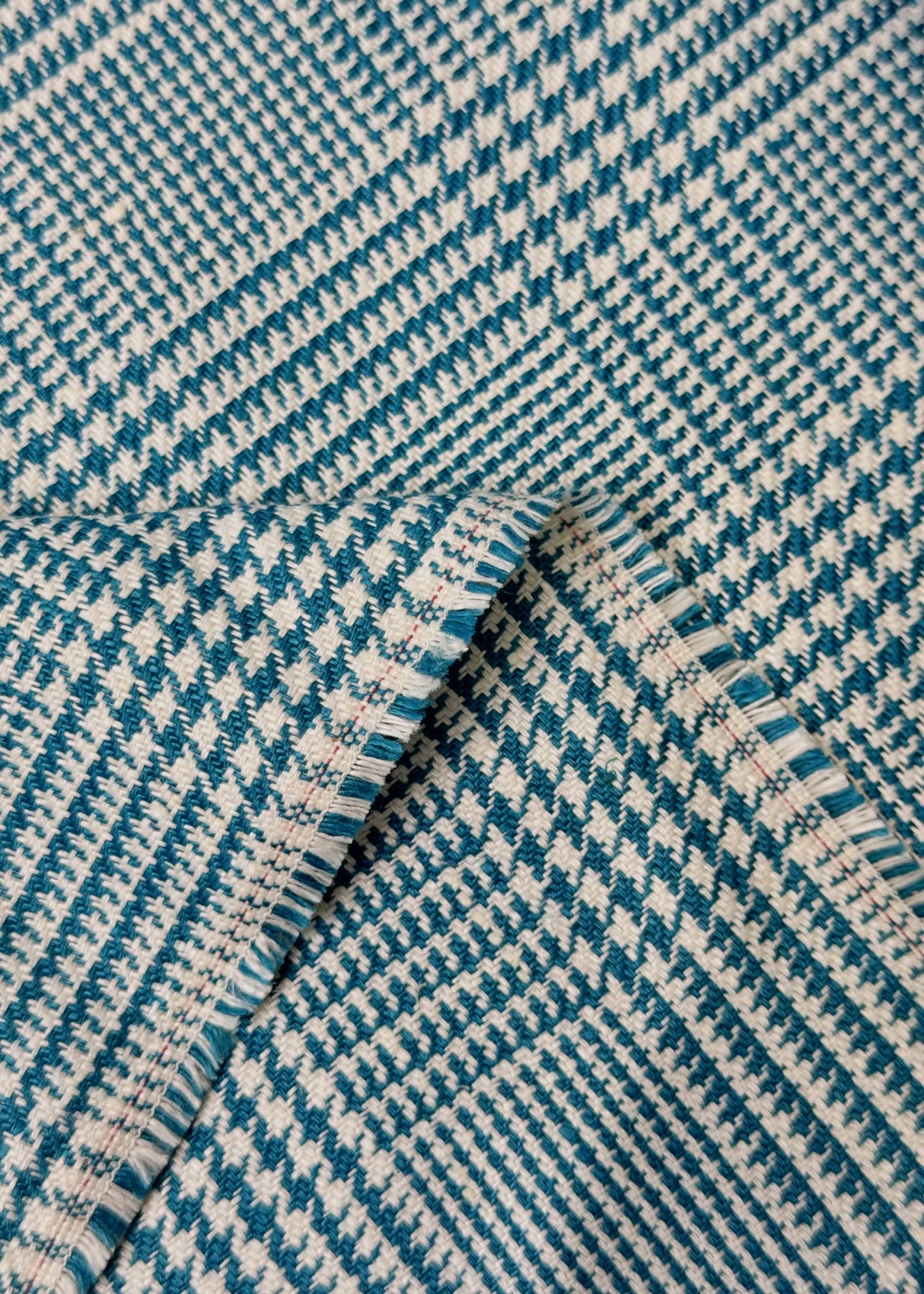 Linen Houndstooth Checker Turquoise Off-White