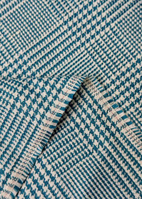 Linen Houndstooth Checker Turquoise Off-White