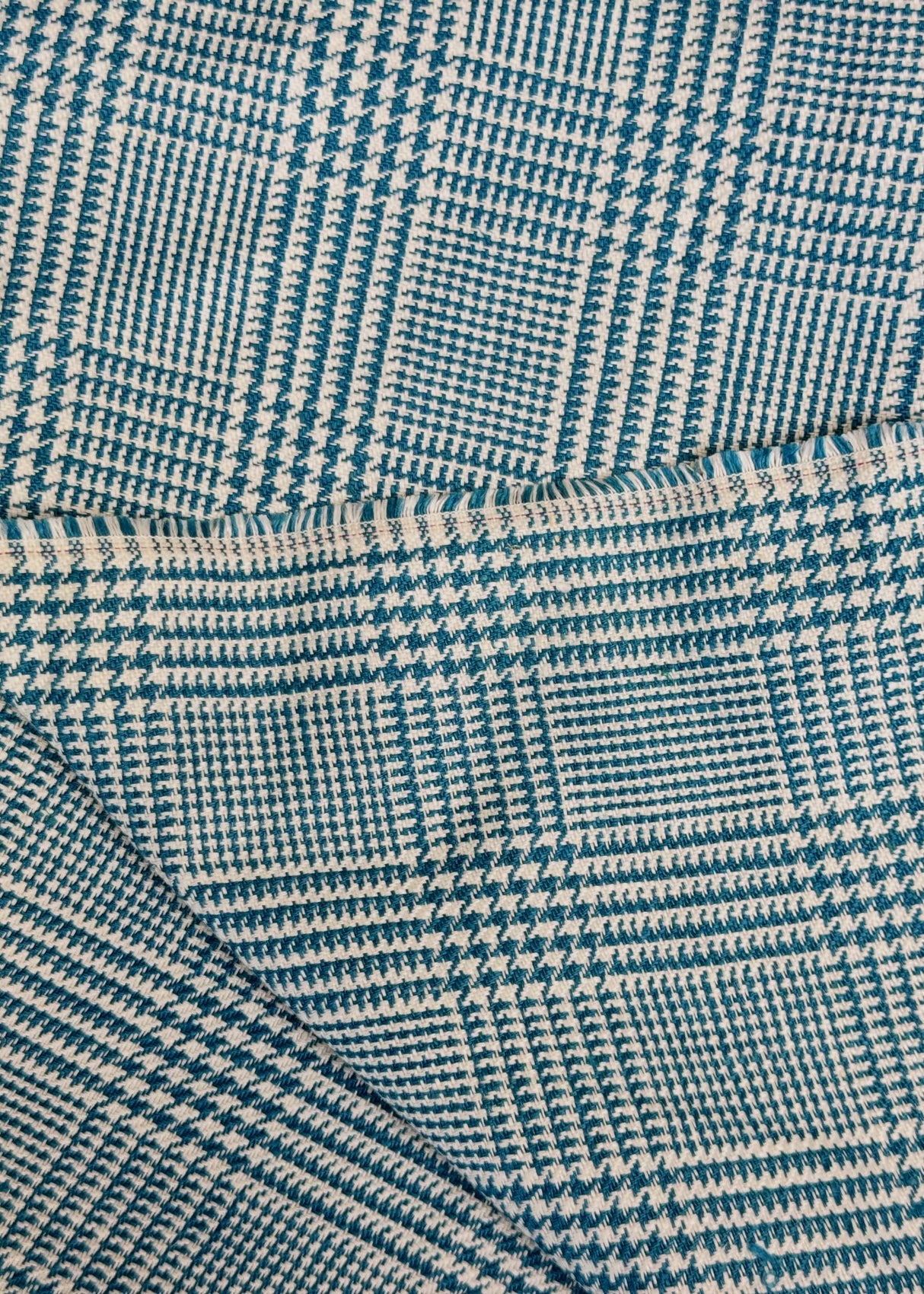 Linen Houndstooth Checker Turquoise Off-White