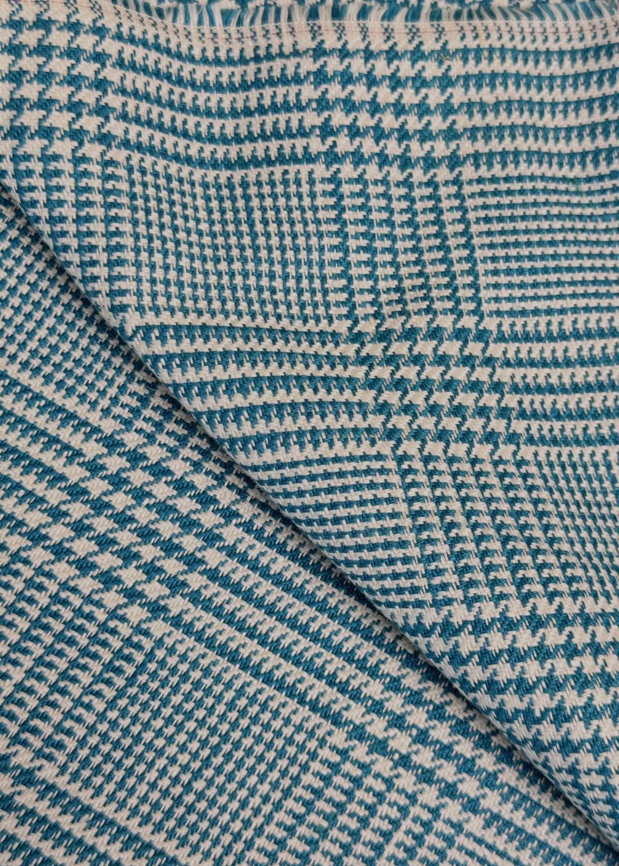 Linen Houndstooth Checker Turquoise Off-White