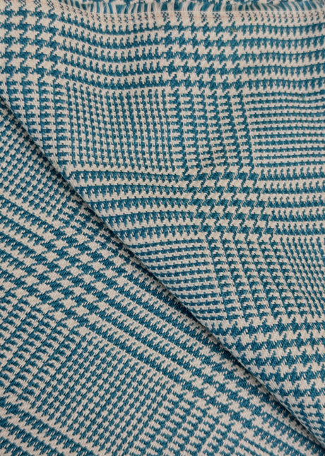 Linen Houndstooth Checker Turquoise Off-White