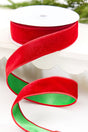 1.5" x 10 Yard Red & Green Velvet with Satin Backing Ribbon