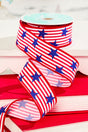 1.5" x 10 Yard Red & White Striped Ribbon with Blue Stars