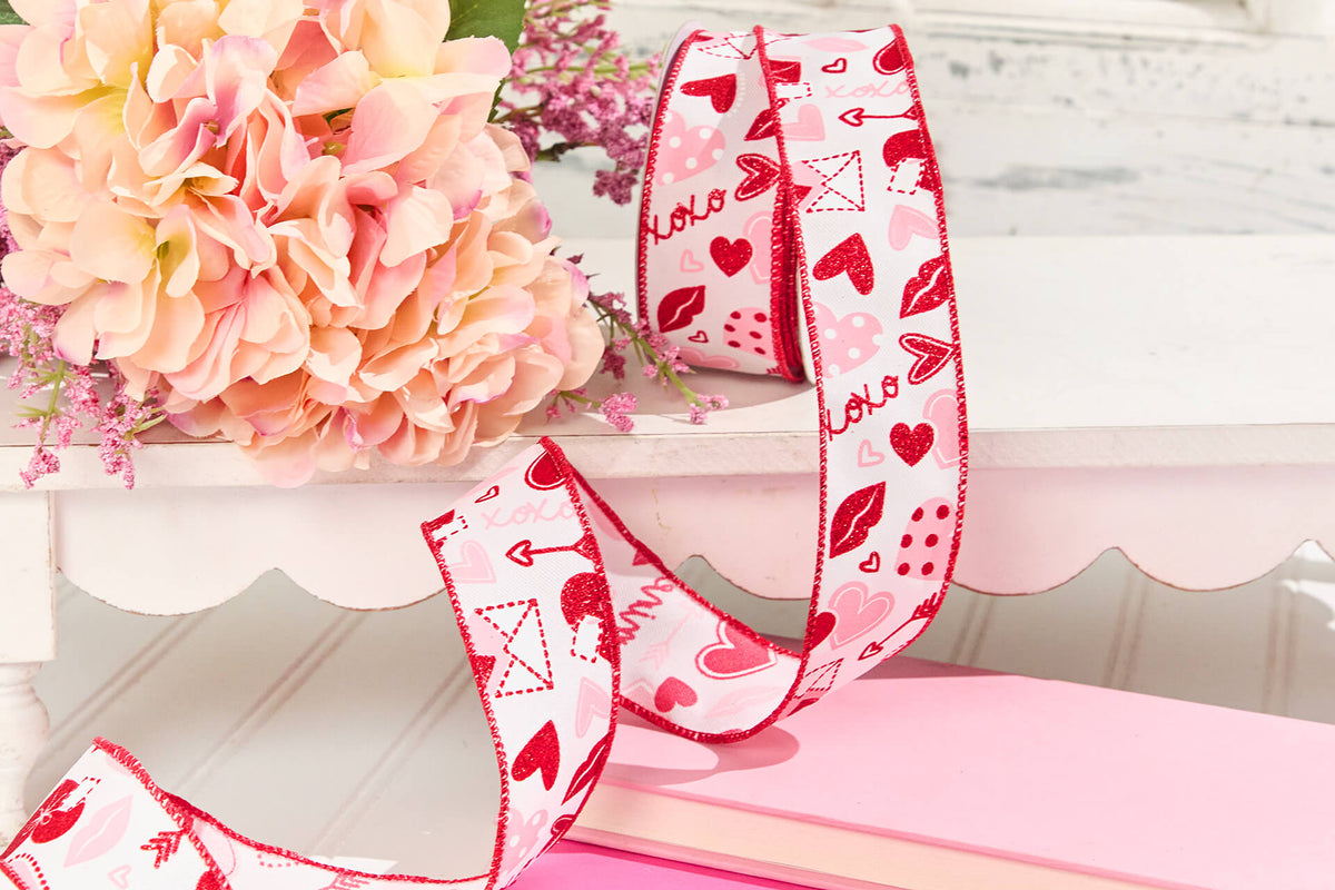 1.5" x 10 Yard Letters/Hearts/ XOXO Patterned Ribbon