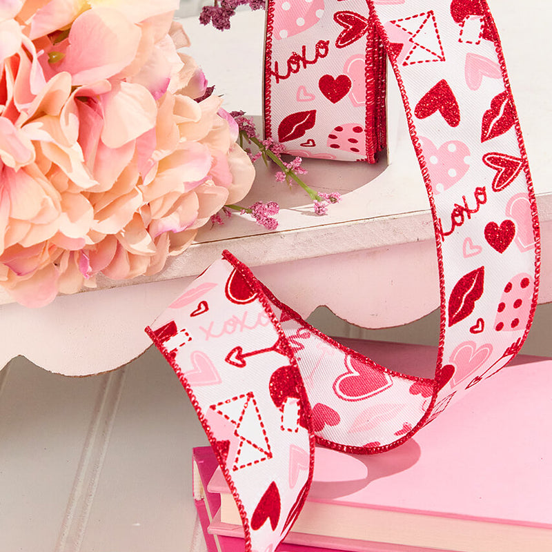 1.5" x 10 Yard Letters/Hearts/ XOXO Patterned Ribbon