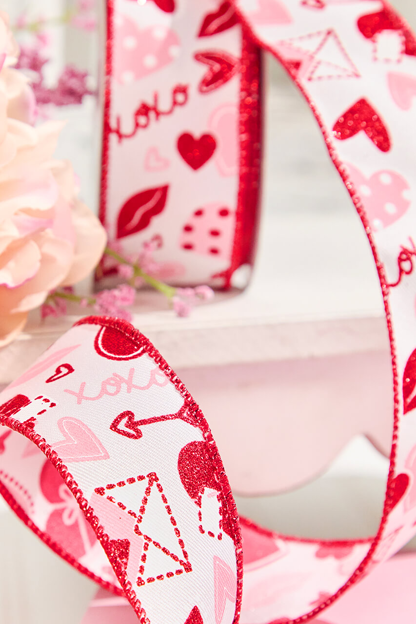 1.5" x 10 Yard Letters/Hearts/ XOXO Patterned Ribbon