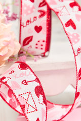 1.5" x 10 Yard Letters/Hearts/ XOXO Patterned Ribbon