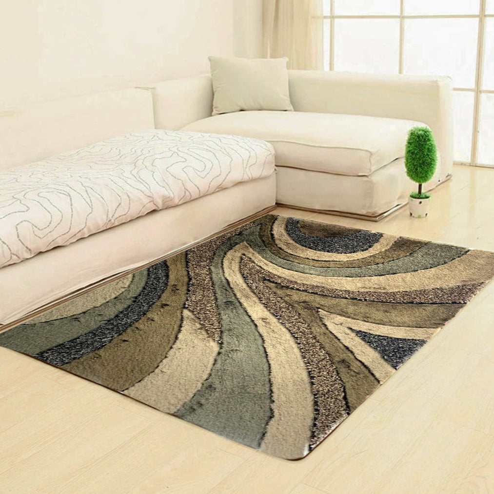 Geometric Shag Thick Design Area Rug - Shag Rug Fabric - Gray/Black Geometric Pattern, 2" Pile, 7'6" X 10'3" (1 Piece)