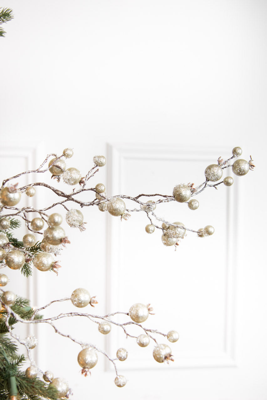 38” Platinum Gilded Frosted Crabapple Christmas Spray