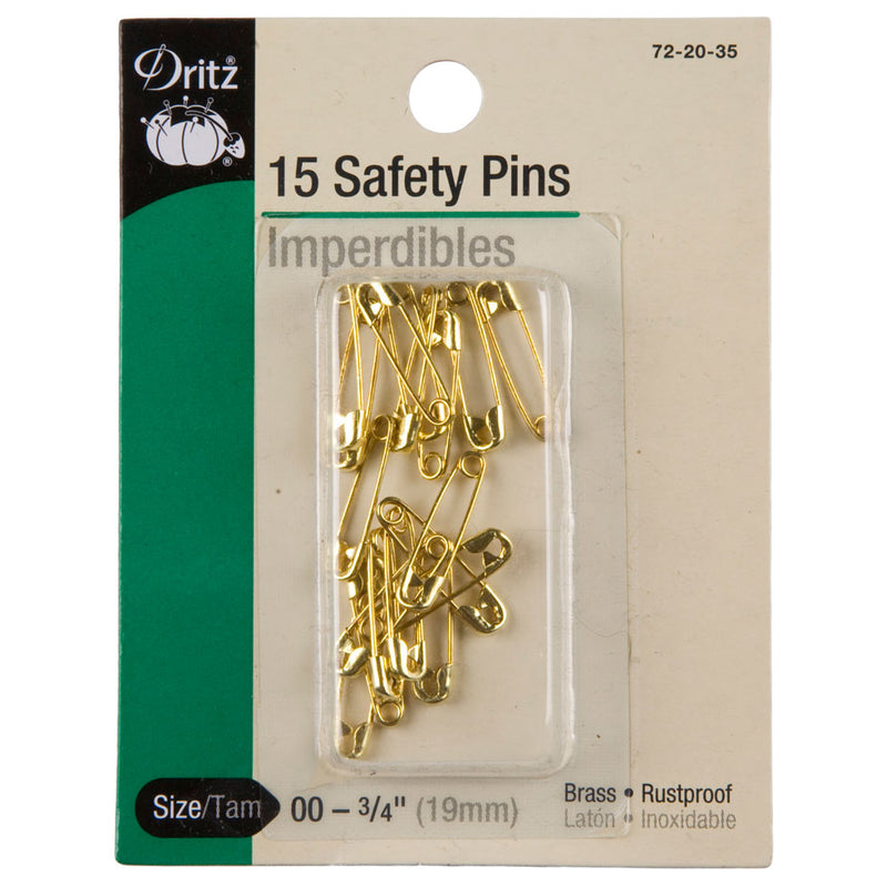 DritzBrass Safety Pins Size 00-3/4" - 15ct