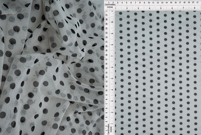 Polka Dot Mesh Stretch Fabric White/Black