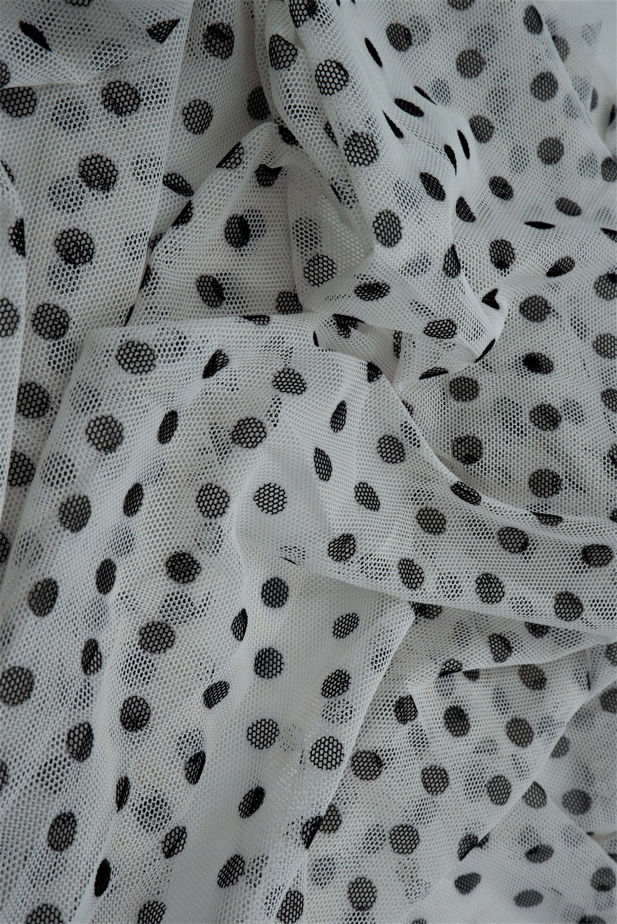 Polka Dot Mesh Stretch Fabric White/Black