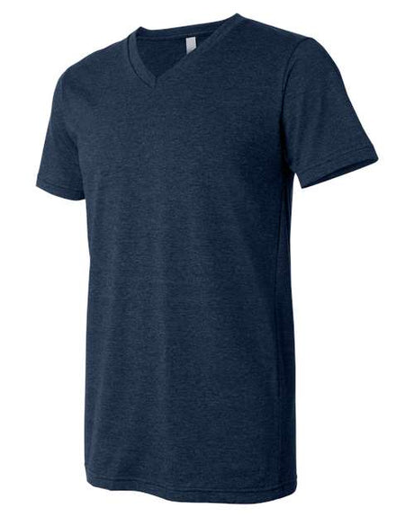 Heather CVC V-neck tee in Heather Gray, Black Heather, Navy Heather and White cotton-poly blend