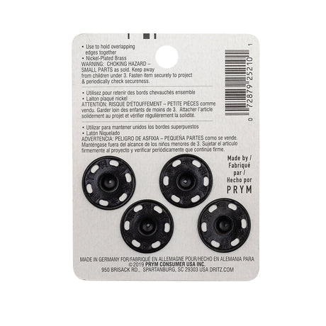 Dritz 4 Black Sew On Snaps - Size 10