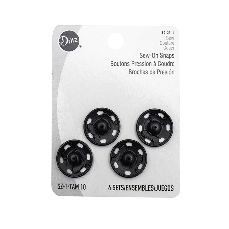 Dritz 4 Black Sew On Snaps - Size 10