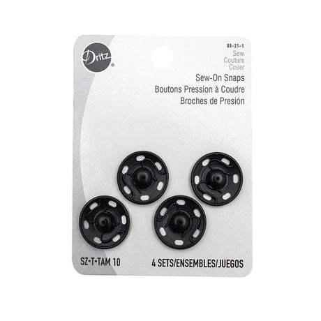 Dritz 4 Black Sew On Snaps - Size 10