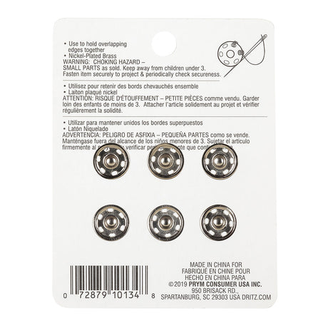 Dritz Nickel Sew On Snaps Size 2 - 6ct