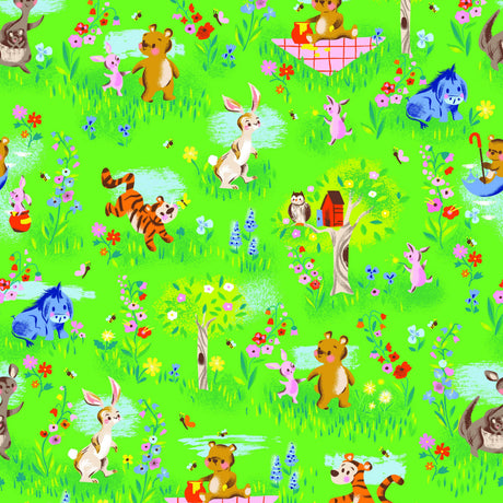 Quilting Cotton 100 Aker Woods Winnie the Pooh Main Green Riley Blake Designs